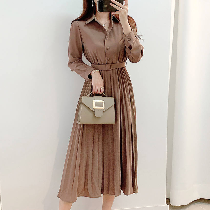 Shop Our Elegant Pleated Long Dresses with Lapel Shirt