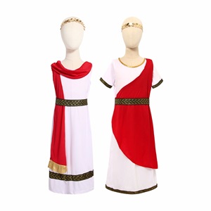Costume romain pour enfants, robe Toga blanche et rouge avec bordure dorée pour fête d'Halloween, spectacle sur scène - Product Image 1