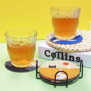 Kit de 6 sous-verres en diamant pour <span class=keywords><strong>chat</strong></span> - Ensemble de sous-verres à peindre soi-même pour la décoration créative de la maison et les projets d'artisanat - Product Image 6