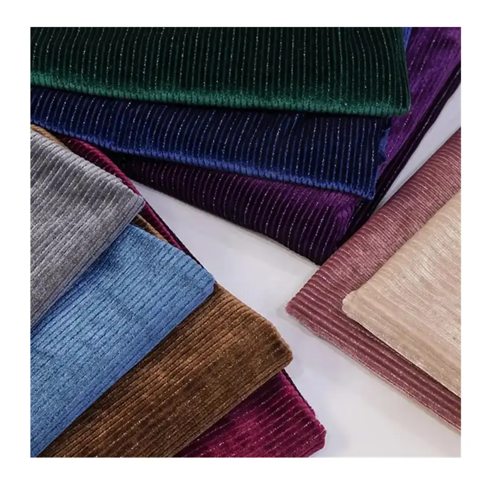 Knitted Corduroy Shiny Silk 260g Polyester Spandex Silver Jacquard Strip Cloth High Grade Crepe Velvet Corduroy Silk Fabric