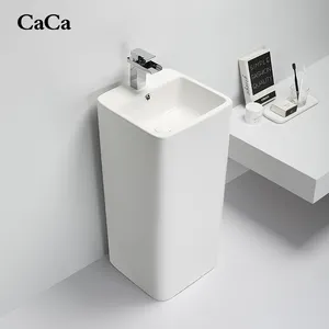 CaCa European Style Ceramic Sanitary Wares Freestanding Column Sink Supplier Square Pedestal Basin For Bathroom