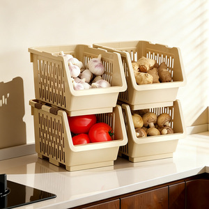 Stackable Kitchen <b>Storage</b> <b>Baskets</b> For Vegetables Fruits Garlic Ginger With Handle Rectangle Food <b>Storage</b> Box - Product Image 4