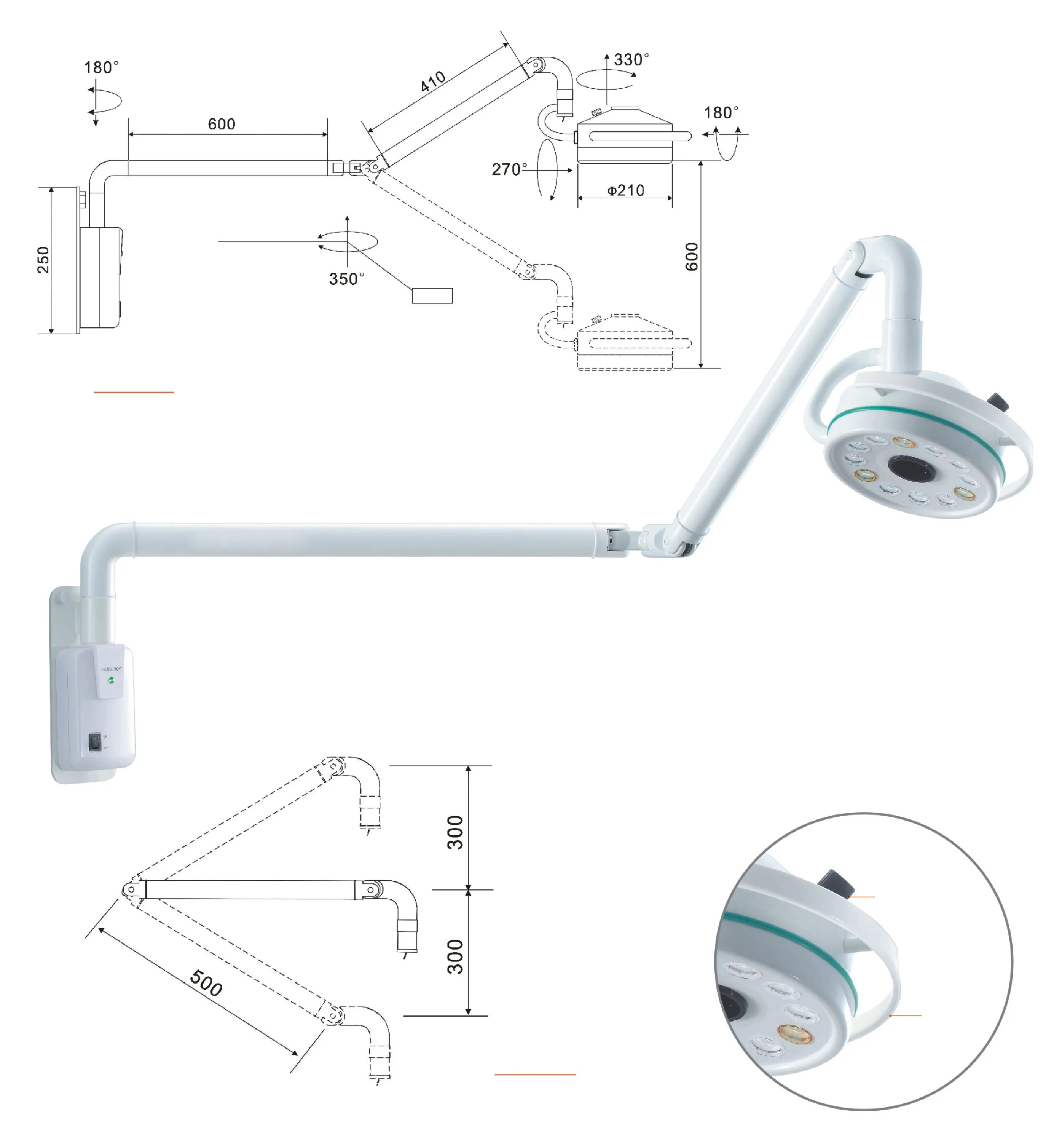 FN-2012D 시리즈 그림자 없는 12 구멍 LED 교수형/천장/경미한 수술용 다리 검사 등