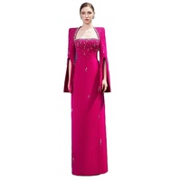Robe de soirée élégante de luxe pour femme, style arabe du Moyen-Orient, ornée de strass et de perles, à manches mi-longues fendues, longueur ras du sol, collection 2026