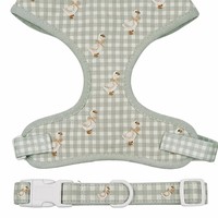 Set Tali Anjing Katun Lembut dengan Harness, Kalung, Dasi Kupu-kupu, Motif Kotak-kotak, Cetakan Bebek, Perlengkapan Jalan-jalan Hewan Peliharaan, Paket Hadiah