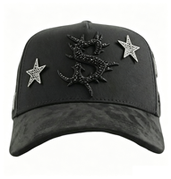 Gorras Barbas de Alta Calidad, Gorras de Béisbol Deportivas con Visera Curva de Gamuza Negra, Gorra El Barbas Hat B Cross 24K Oro Rosa