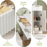 Miroir de maquillage LED cannelé avec éclairage intégré, meuble de maquillage en bois avec multiprises, coiffeuse moderne avec rangement pour salle de bain