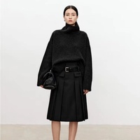 Pull en tricot pour femme Anqi, col roulé, noir uni, crochet, laine/nylon, épais, respirant, anti-boulochage, pour le bureau, 500g