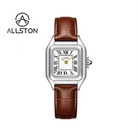 Montre à quartz pour femme avec boîtier carré en alliage, bracelet en acier inoxydable, mouvement à aiguilles, verre de 22,5 mm, étanche, chiffres romains, breloque de 12 mm