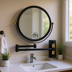 Miroir de maquillage mural Db de 8 pouces, grossissement 1X 10X, rond, double face, avec bras extensible - Product Image 2