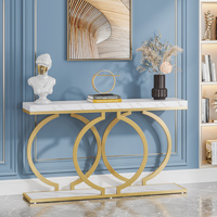 Table console d'entrée et table de canapé Tribesigns au design unique moderne et luxueux, blanc et or, avec étagère de rangement à 2 niveaux