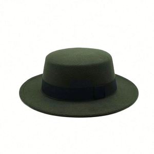 Spring New Creative Decorative Flat Top <b>Hat</b> Trend Casual Fedora <b>Hat</b> with Ribbon Band - Product Image 3