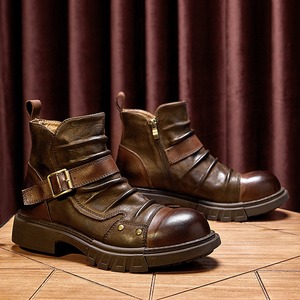 Nuevas botas de motociclista punk hechas a mano para hombre, de cuero genuino, estilo británico, botas de trabajo de piel de vaca, botas cortas. - Product Image 3
