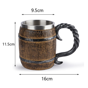 Boccale da Birra Viking in Acciaio Inossidabile a Doppio Strato, Stile Vintage Medievale, a Forma di Barile di <span class=keywords><strong>Legno</strong></span>, Grande Capacità - Product Image 2