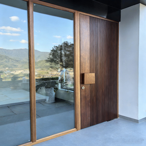 Modernes Outdoor-Design Afrikanisches <span class=keywords><strong>Teak</strong></span> Minimalist ische Außentür mit Bar Design Holztür mit Log-Textur - Product Image 6