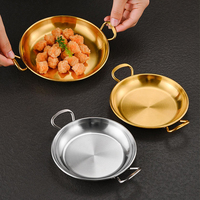 Plateau rond en acier inoxydable personnalisé pour restaurant avec poignée, fond plat, plateau de service pour en-cas, poulet frit, frites