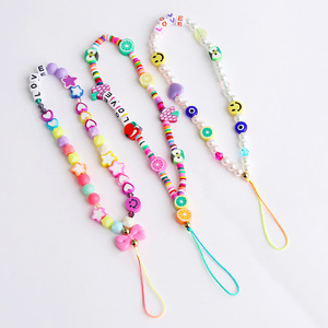 Vente chaude À La Main Coloré <span class=keywords><strong>Poterie</strong></span> Argile Perlé Poignet Longe De Mode Bohème Heureux Visage Initiale Perle Perles Téléphone Longe - Product Image 2