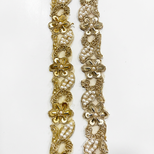 Majestic Pearl Bloom Gold Beads Work Lace Handwork Laces Floral Cluster Sequin Embroidery Border Tape for Haute Couture Gowns & - Product Image 1