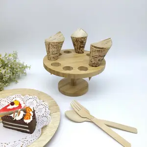 Venta caliente diseño simple soporte de cono de helado de bambú/soporte de conos de comida de bambú de doble capa