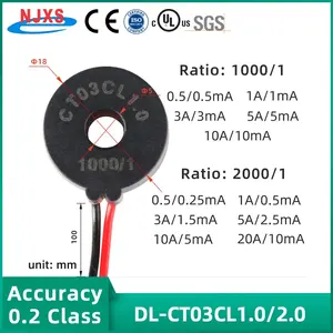 NJXSE DL-CT03CL 1000/1 2000/1 Micro transformateur de courant 1A/1mA 5A/5mA 20A/10mA fil conducteur annulaire inductance mutuelle prix usine - Product Image 2