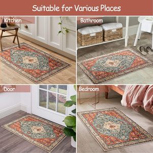<span class=keywords><strong>Tapis</strong></span> Bohème Vintage <span class=keywords><strong>Rose</strong></span> Clair à Poils Courts Imprimé Floral pour Intérieur, Grande Taille 5x7, Antidérapant, Lavable en Machine, Idéal Salon - Offre Spéciale - Product Image 5