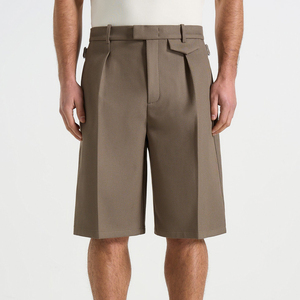 Pantaloncini da <span class=keywords><strong>Uomo</strong></span> Eleganti a Pieghe Color Kaki, Gamba Larga, su Misura, <span class=keywords><strong>Bermuda</strong></span> Formali a Metà Coscia per Ufficio e Stile Quotidiano - Product Image 1