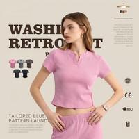 Kaos Wanita Slim Fit Streetwear Katun Kaos Grafis Y2K Crop Top untuk Wanita Musim Panas Kaos Dasar Grosir