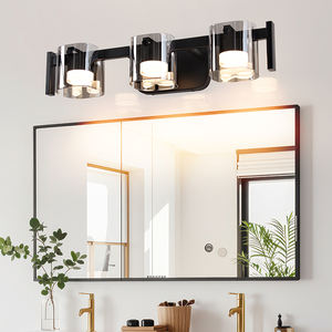 3-Light <b>LED</b> Dimming Bathroom Vanity <b>Wall</b> Lamp Modern Black Metal Color Glass shade <b>Wall</b> Light for <b>Mirror</b> Living Room Decor - Product Image 2