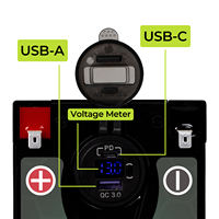 Baterai LiFePO4 12V 20Ah dengan Port USB A+C & Voltmeter, Performa Cuaca Dingin untuk Memancing di Es, Solusi Daya Portabel untuk Kayak