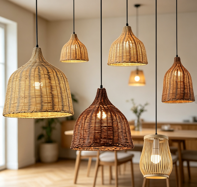 Handmade Natural Bamboo Rattan Pendant Lampshade Custom Wholesale Modern Design Indoor Eco-Friendly Home Lighting Decor Cover