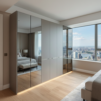 Armoire de chambre moderne en mélamine avec miroir pleine longueur, portes battantes, durable, gain de place, grande capacité, pour hôtel et maison
