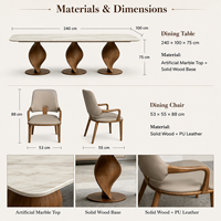Table à manger rectangulaire moderne en marbre avec base en bois massif sculpté à trois niveaux, mobilier de salle à manger de luxe italien