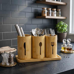Bamboo Cutlery Organizer Set with Base - Product Image 4