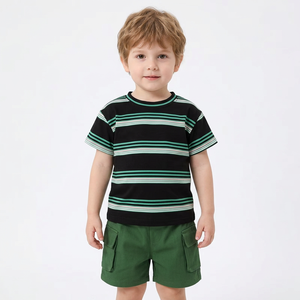 Vente en gros de vêtements décontractés pour garçons, ensemble de 2 pièces, imprimé animal, 100% coton, manches courtes, personnalisable, respectueux de la peau, de haute qualité - Product Image 1