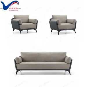 Modern Reception Office Sofa Set Black Coated Steel Base Office Visitors Sofa with Pillows Support Leather Office Sofa