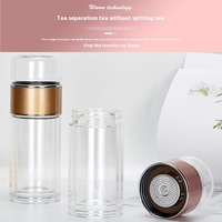 Bouteille d'eau moderne en verre borosilicate sans BPA avec logo personnalisé, double paroi, bouchon à paille et infuseur à thé – Vente en gros de vaisselle et articles de boisson