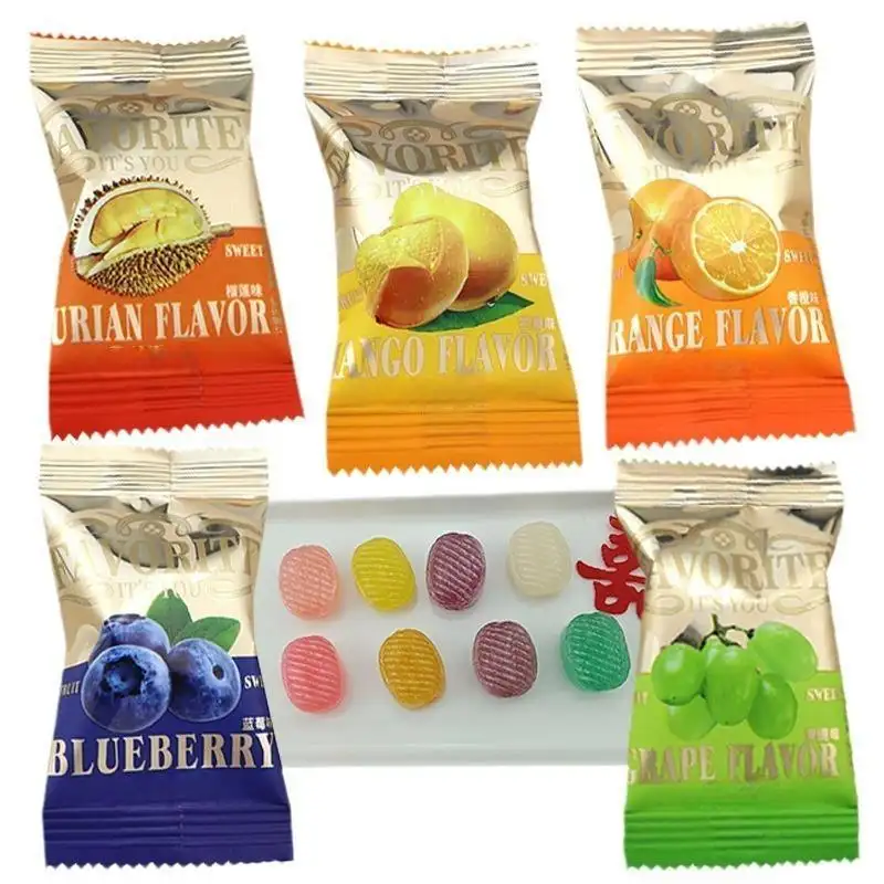 Venda de sacos plásticos de bolas em pó com sabor de frutas mistas, doces infantis, doces Halal, atacado direto