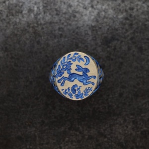 Custom Enamel Jewelry <b>Ring</b> with Blue Floral Design, 18K Gold Plated, Luxury Fashion Pendant <b>Necklace</b> for Women, Vintage Jewelry - Product Image 2