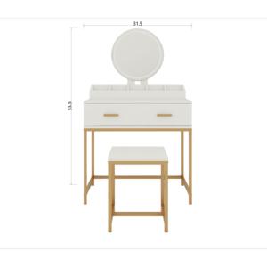 <b>Vanity</b> Set With <b>Mirror</b> And Stool White Gold Makeup <b>Table</b> With Storage Drawers Space Saving Design - Product Image 6