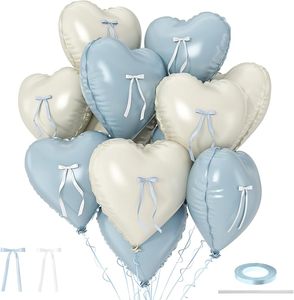 Ensemble de ballons en aluminium en forme de cœur bleu, blanc crème et noir, 18 pouces, à l'hélium, finition mate, <span class=keywords><strong>pour</strong></span> décoration de fête de naissance, anniversaire ou fiançailles - Product Image 1