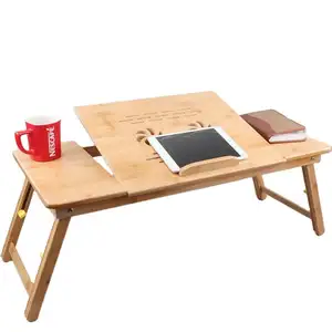 공장 도매 친환경 대나무 노트북 테이블 휴대용 나무 컴퓨터 무릎 서 책상 접이식 아침 식사 트레이 침대 소파