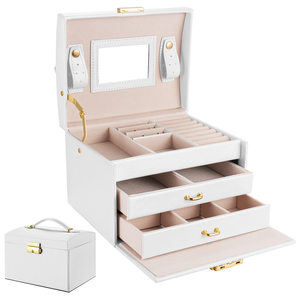 Caja organizadora de joyas de nuevo estilo, caja de almacenamiento con cerradura para 3 capas de joyas de anillos, pendientes, collar, pulseras para mujeres y niñas - Product Image 1