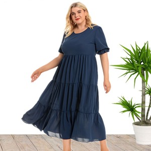 Abito da donna <span class=keywords><strong>taglie</strong></span> <span class=keywords><strong>forti</strong></span> personalizzato con scollo rotondo, vestito sexy estivo a tinta unita oversize da donna - Product Image 5