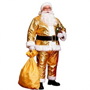Disfraz de Papá Noel de Poliéster Dorado con Gorro, Cinturón, Guantes y Bolsa de Regalo, Conjunto Completo para Adultos, Traje para Fiesta de Navidad - Product Image 2