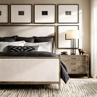 Lit sur mesure de taille Queen, moderne et minimaliste, avec tête de lit rembourrée en tissu et panneau en bois massif, et pied de lit, pour maison, villa, hôtel