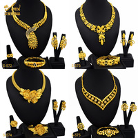 Nouveauté 2024 : Parure de bijoux longue plaquée or 24 carats pour mariée africaine, nigériane ou indienne, comprenant collier, bracelet, boucles d'oreilles et bagues