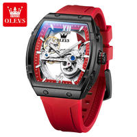 Montre mécanique automatique OLEVS 6779 OEM avec logo personnalisé, squelette évidé, lumineuse, bracelet en caoutchouc, étanche, pour homme