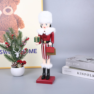 <span class=keywords><strong>Casse</strong></span>-noix en bois de 38 cm pour fille, avec robe à carreaux, bordure en fourrure et écharpe, pour cadeau de Noël, décoration <span class=keywords><strong>classique</strong></span> de bureau et d'intérieur - Product Image 2