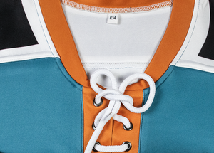 Maillot de hockey sur glace personnalisé entièrement sublimé, rayé bleu sarcelle, col lacé, uniforme d'entraînement de hockey sur glace avec impression du logo de l'équipe - Product Image 5