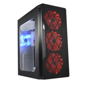 Kipas lampu RGB Panel depan jaring hitam Mini ATX casing Gaming kabinet komputer dengan daya